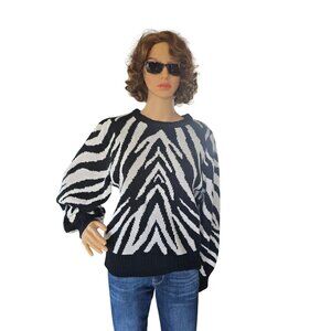 Wrangler Retro Zebra Puff Sleeve Sweater Women's Size Large Animal Print Casual